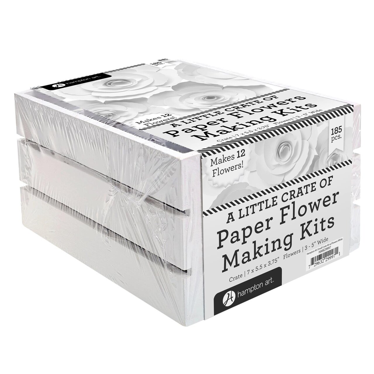 Hampton Art Little Crate Of Paper Flower Kit, White, 185Pc, Paper Flower Kit, Making Bouquet Craft Kits For Adults, Craft Making Kit
